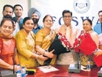 Mayor Saurabh Joshi during the FOSWAC meeting in Sector 36, Chandigarh, on Sunday (HT Photo)
