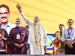 Prime Minister Narendra Modi during a public meeting, in Ernakulam, Kerala. BJP state President Rajeev Chandrasekhar and others are also seen.