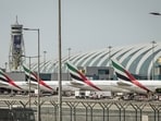 Passenger planes sit on the tarmac at Dubai International Airport in Dubai.