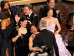 The cast of ‘One Battle After Another’ celebrates their best picture win. The cast of ‘One Battle After Another’ celebrates their best picture win.