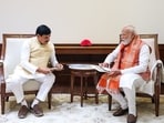 Mohan Yadav meets Narendra Modi at Parliament House in New Delhi on Sunday.