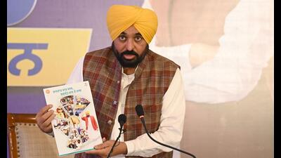 Chief minister Bhagwant Mann interacting with the media on the completion of four years of his government in Chandigarh on Monday. (Ravi Kumar/Ht) Chief minister Bhagwant Mann interacting with the media on the completion of four years of his government in Chandigarh on Monday. (Ravi Kumar/Ht)
