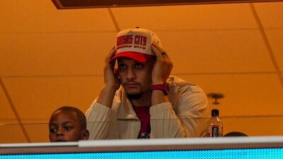 Patrick Mahomes watches the action from a suite during the third quarter at GEHA Field at Arrowhead Stadium (IMAGN IMAGES via Reuters Connect)