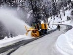 A BRO team clearing snow near the Atal Tunnel in Manali on Tuesday. As the wet spell is likely to continue in Himachal Pradesh over the next few days, the India meteorological department (IMD) office in Shimla has issued a yellow alert of hailstorms in Kullu, Mandi and Shimla districts for March 18 and 19. (Aqil Khan /HT)