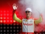 David Malukas, driver of the Verizon Team Penske Chevrolet, is introduced during the NTT INDYCAR Series Good Ranchers 250 at Phoenix Raceway.