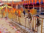 Police personnel stand guard during preparations for Saraswati Puja at the disputed Bhojshala complex (File photo for representation). Police personnel stand guard during preparations for Saraswati Puja at the disputed Bhojshala complex (File photo for representation).