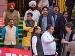 Congress MPs staging a protest over the India-US interim trade deal, during the budget session of Parliament in New Delhi last month.
