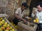 Pune, India - April 05, 2024 : According to mango traders, daily more than 100 boxes of Ratnagiri Alphonso with QR code arrive at the market in Pune, India, on Friday, April 05, 2024. (Photo by Mahendra Kolhe/HT Photo)