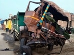 The first incident took place when two trucks hit each other near the underpass crossing of Garhi Kataiya around 4.30am, leaving five people injured. (Sakib Ali/HT Photo)