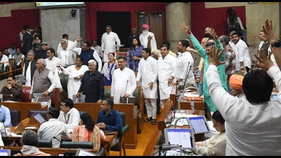 Haryana Congress MLAs during the budget session in Chandigarh on Tuesday. (Keshav Singh/HT)