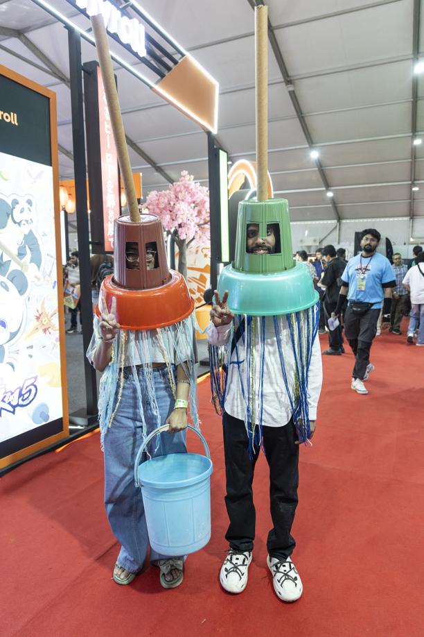 Kartik Batra and Kashish Gupta brought quirkiness to this conference by cosplaying as mops! (Photos: Raajessh Kashyap/ HT)