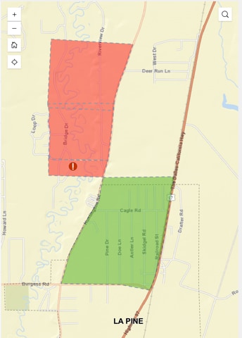 Map shows the areas impacted by the La Pine fire. (Watch Duty) Map shows the areas impacted by the La Pine fire. (Watch Duty)