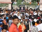 People in large numbers gather during the "Virat Aakrosh Sabha" called by the United Hindu Front over the death of Tarun (25), due to an alleged fight during Holi at Uttam Nagar.