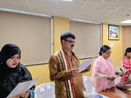 Dhanbad’s newly elected urban body representatives take oath on Wednesday. (HT Photo)