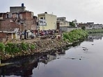 Encroachment along side with Buddha Nullah near Kundanpuri area in Ludhiana. (Gurpreet/ HT)