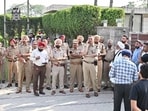 GLADA officials with police force to inspect the house and other construction that has been done without permission . (HT Photo)