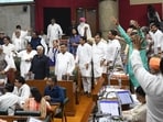 Haryana Congress MLAs during the budget session in Chandigarh on Tuesday. (Keshav Singh/HT)