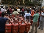 Mumbai, India. Mar 16, 2026 - People queued up to collect their household LPG cylinders amid an ongoing LPG cylinder shortage in Poisar area in Kandivali, Mumbai, India. Mar 16, 2026. (Photo by Raju Shinde/HT Photo) (Raju Shinde)