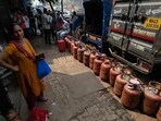 Navi Mumbai, India - March 12, 2026:People queue up to refill LPG Cooking Gas Cylinders at Turbhe in Navi Mumbai, India, on Thursday, March 12, 2026. (Photo by Bachchan Kumar/ HT PHOTO) (HT PHOTO)