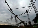 Workers installing tents ahead of Kisan Mela in PAU. (HT Photo) Workers installing tents ahead of Kisan Mela in PAU. (HT Photo)
