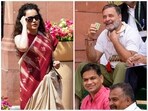 LoP in Lok Sabha Rahul Gandhi with other MPs having tea during a protest over 'LPG shortage' during the second part of Budget session of Parliament on March 12