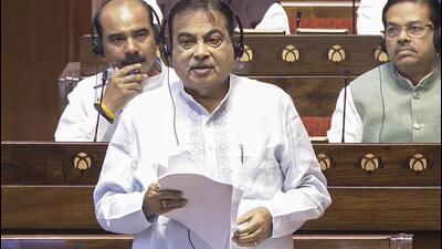Union road transport and highways minister Nitin Gadkari speaks in the Rajya Sabha. (PTI)
