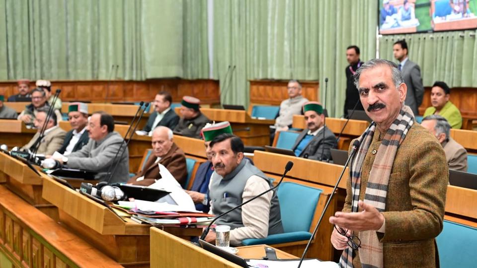 Chief minister Sukhvinder Singh Sukhu addressing the assembly as the Vidhan Sabha budget session resumed in Shimla on Wednesday. (HT Photo) Chief minister Sukhvinder Singh Sukhu addressing the assembly as the Vidhan Sabha budget session resumed in Shimla on Wednesday. (HT Photo)