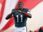 Philadelphia Eagles wide receiver A.J. Brown (11) looks on prior to an NFC Wild Card Round game against the San Francisco 49ers