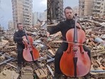 A video of Mahdi Sahely playing the cello on the rubble was shared on Instagram.
