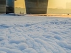 Experts highlighted that the froth formation is localised and largely linked to the structural and flow conditions at the Okhla barrage, officials said. (Sunil Ghosh/HT) Experts highlighted that the froth formation is localised and largely linked to the structural and flow conditions at the Okhla barrage, officials said. (Sunil Ghosh/HT)