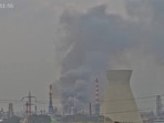 CCTV footage shows smoke rising from Israel's Haifa refinery after a reported Iranian attack, in Haifa, Israel