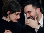 New York City Mayor Zohran Mamdani, right, speaks with his wife, Rama Duwaji, left.
