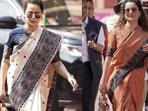 Kangana Ranaut serves high-fashion saree moments in elegant looks at Parliament.