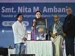 Nita M. Ambani received the KISS Humanitarian Award 2025 for her humanitarian efforts in education, healthcare, and women's empowerment.