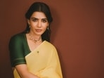 Samantha Ruth Prabhu shines in a Kasavu saree. 