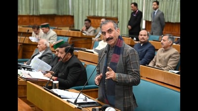 Himachal Pradesh chief minister Sukhvinder Singh Sukhu in the assembly in Shimla. (HT)