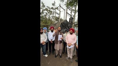 Mayor Amarjeet Singh Sidhu while reviewing development works in Mohali on Thursday. (HT Photo)