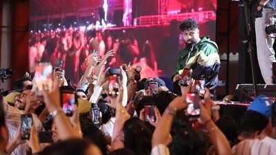 At Rock On 2026, Badshah thrilled thousands of students with his rap hits, maintaining high energy throughout the concert. (TMU)