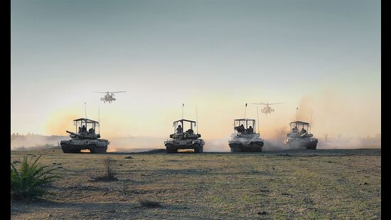 Exercise Amogh Jwala, conducted from March 6 to 18, focused on validating mechanised warfare capabilities in an integrated operational environment. (HT PHOTO)