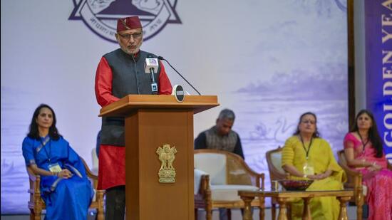Vice President CP Radhakrishnan at Modern School, Vasant Vihar, in New Delhi on Thursday. (RAJ K RAJ /HT PHOTO)