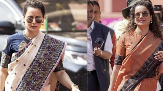Kangana Ranaut serves high-fashion saree moments in elegant looks at Parliament. (bollywoodwomencloset/Instagram)