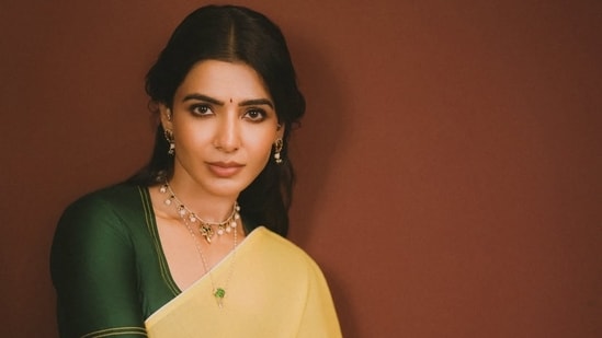 Samantha Ruth Prabhu shines in a Kasavu saree.
