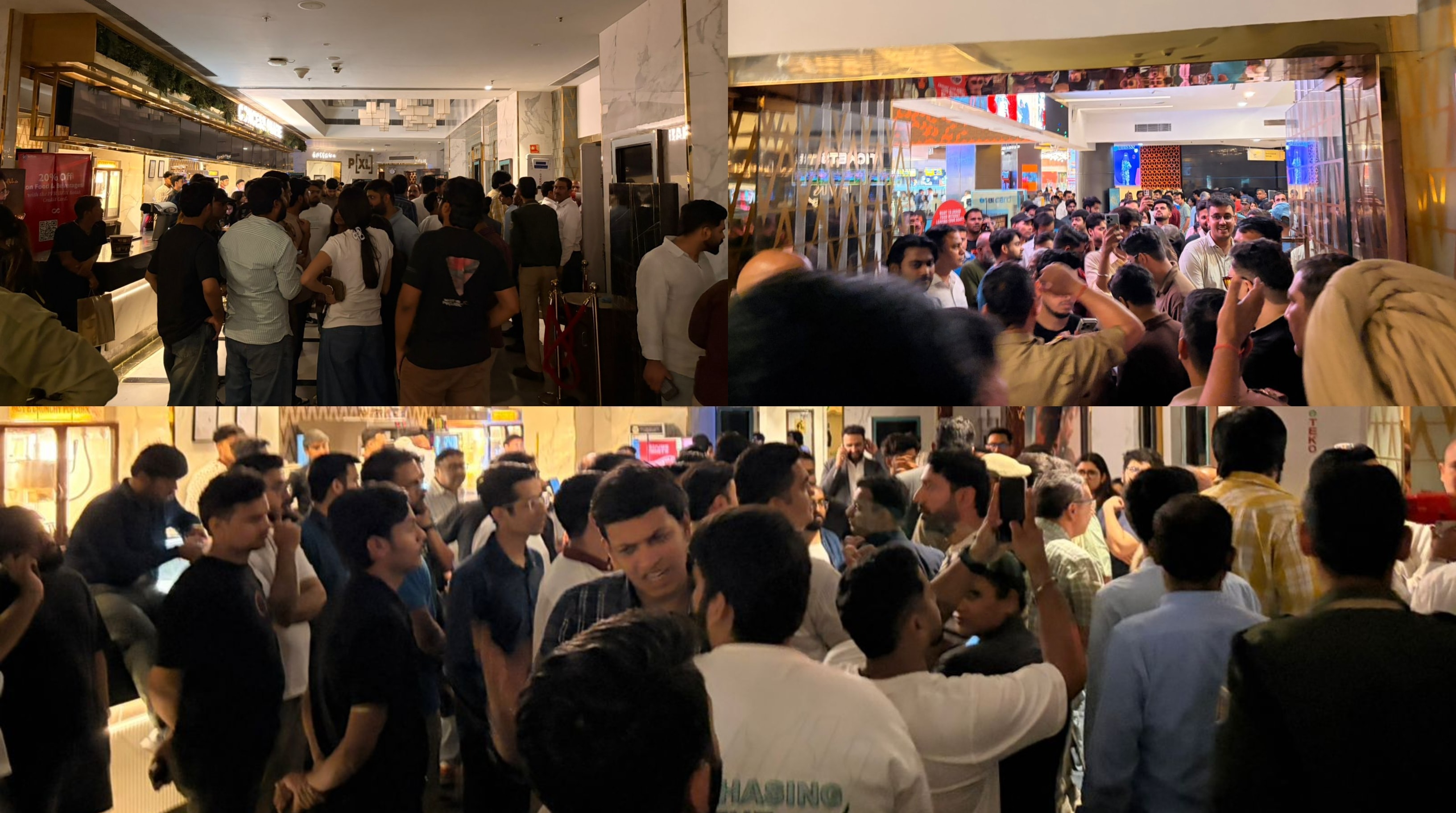 Visuals of the audience protesting against staffers at PVR Superplex Mall of India, Noida after the paid previews were cancelled on Wednesday (March 18) Visuals of the audience protesting against staffers at PVR Superplex Mall of India, Noida after the paid previews were cancelled on Wednesday (March 18)