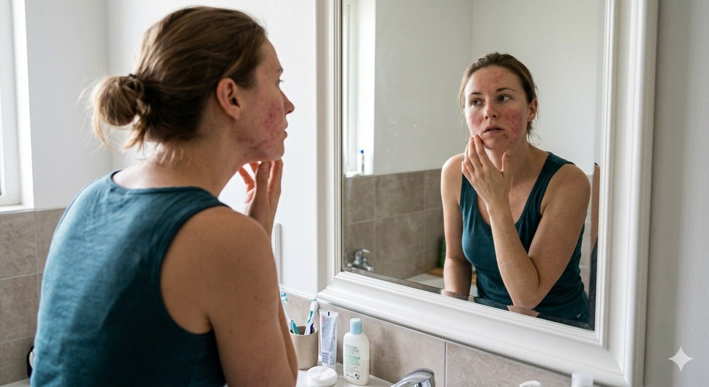 Irritated, red skin indicates dehydration.
