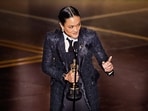 ‘I want all the women in the room to stand up... I don’t get here without you,” said Autumn Durald Arka-paw, the first woman and first woman of colour to win the Oscar for Best Cinematography (for Sinners). (Reuters)