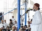 AIMIM president Asaduddin Owaisi addresses an event at Makkah Masjid in Hyderabad on Friday, March 20.