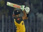 Babar Azam plays a shot during the Pakistan Super League.