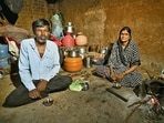 Farmer Machindra Payke and his wife, Dwarka, at their home in Chinchala village in Beed. (Raju Shinde/HT Photo)