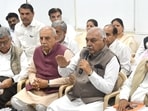 Haryana former CM Bhupinder Singh Hooda along with congress senior leaders during the press conference at Sector 7 on Thursday. (HT Photo) Haryana former CM Bhupinder Singh Hooda along with congress senior leaders during the press conference at Sector 7 on Thursday. (HT Photo)