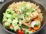 Chef Sanjeev Kapoor's protein bowl recipe is a healthy option, combining brown rice, grilled paneer, and sauteed veggies. (YouTube/ Sanjeev Kapoor Khazana)